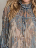 Vintage Sheer Paisley Ruffle Blouse