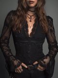 Elegant Black Lace Victorian Corset Blouse