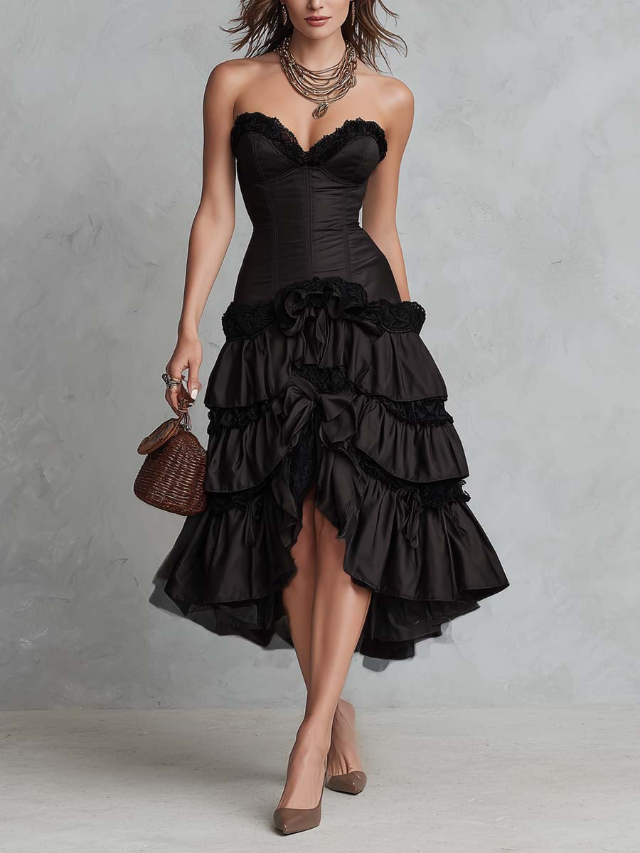 Elegant Vintage Boho Ruffle Corset Midi Dress