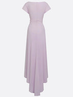 lavender Ruched Classic Boat Neck Cap Sleeve Raglan Sleeves Mermaid Floor-length Gown Dress