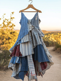 Summer Handmade Lace Denim Patchwork Dress 2a70