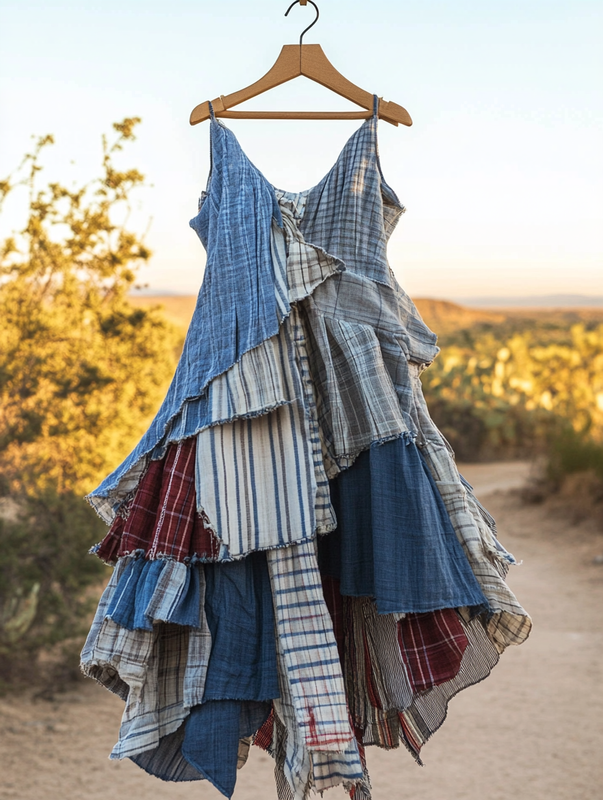 Summer Handmade Lace Denim Patchwork Dress 2a70