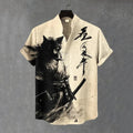 Men's Black Cat Samurai Ink Painting Art Print Short Sleeve Shirt