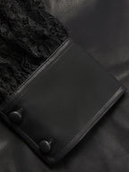Black Lace Faux Leather Square Neck Long Sleeve Balloon Sleeve Sheath Midi Dress