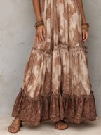 Boho Cocoa Blossom Tiered Halter Maxi Dress