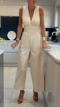 Sleeveless Deep V Cropped Wide Leg Jumpsuit