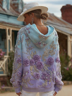 Women's Retro Purple Rose Gradient Pattern Casual Comfort Hoodie