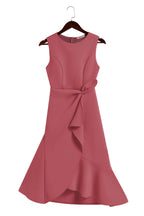 Pink Asymmetric Ruffled Classic Boat Neck Sleeveless A-Line Midi Dress