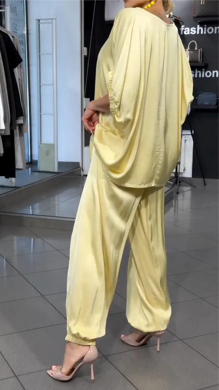Silky Short Sleeve Wide Leg Pant Set