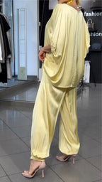 Silky Short Sleeve Wide Leg Pant Set