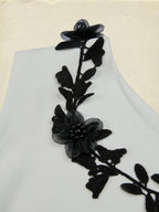 Cotton Knit Tee, Short Sleeves, Plain, 3D Floral, French Vintage, Ivory