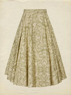 Midi Cotton Skirt Set, Long Sleeves, V Neck, Leaf, Plants, Button Design, Vintage, Light Khaki