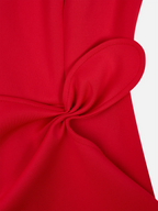 Red Sleeveless Midi Dress Elegant Ruched Waist & Flounce Hem for Weddings and Parties