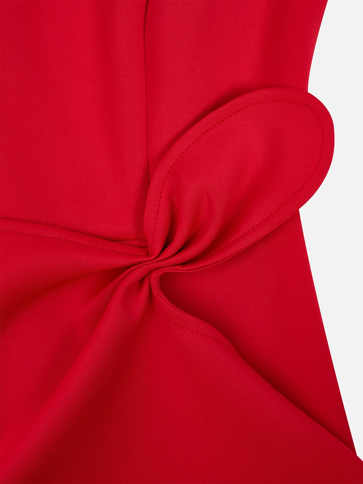 Red Sleeveless Midi Dress Elegant Ruched Waist & Flounce Hem for Weddings and Parties