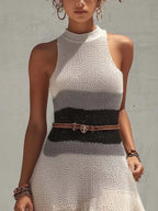 Beige Black Gray Color Block Knit Mini Dress