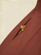 Maxi Cotton Dress, Long Sleeves, Shawl Collar, Plain, Button Design, Vintage, Brick Red