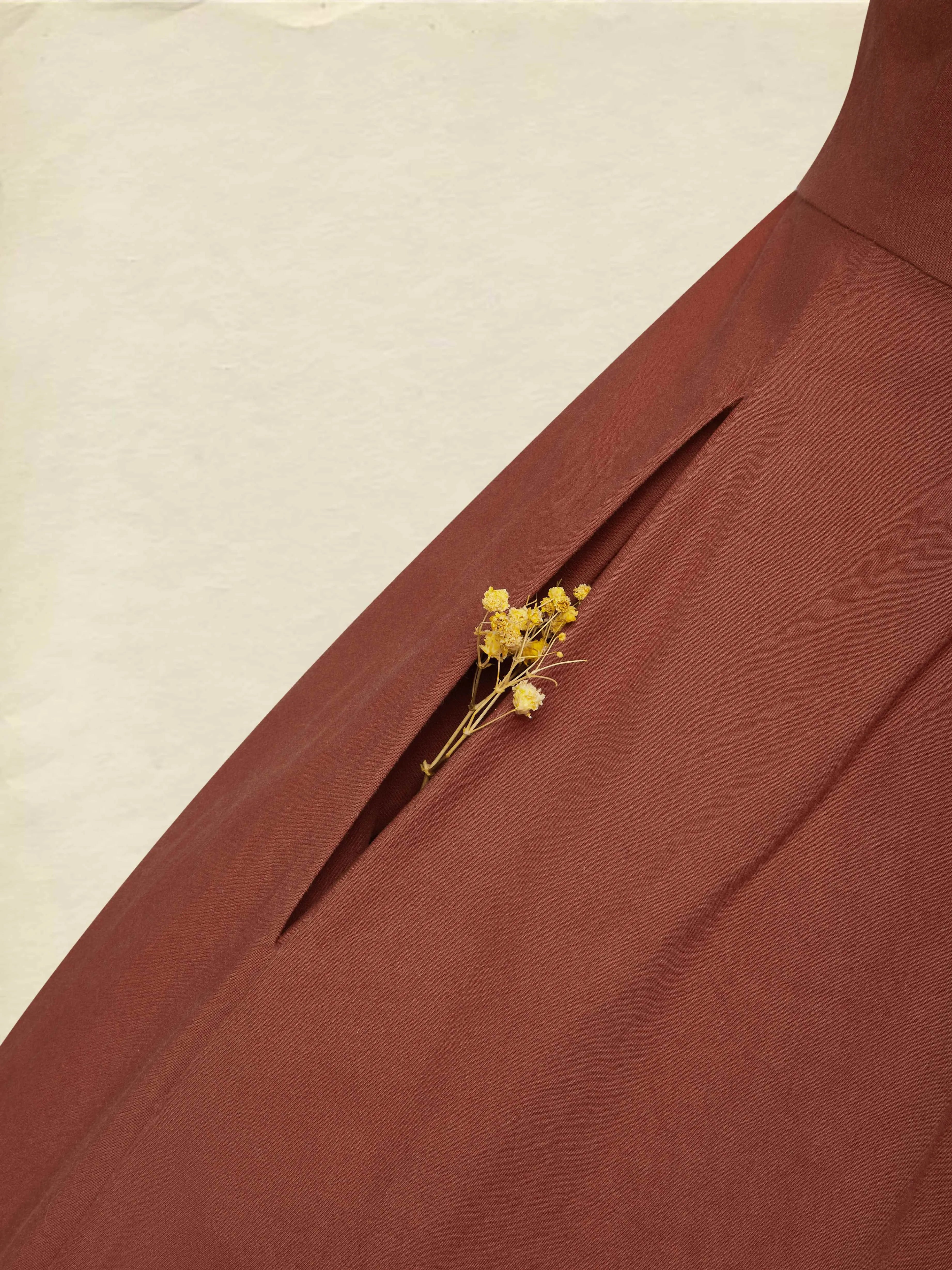Maxi Cotton Dress, Long Sleeves, Shawl Collar, Plain, Button Design, Vintage, Brick Red