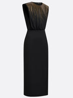 Black Hot Drilling Knit Crew Neck Sleeveless Bodycon Midi Dress
