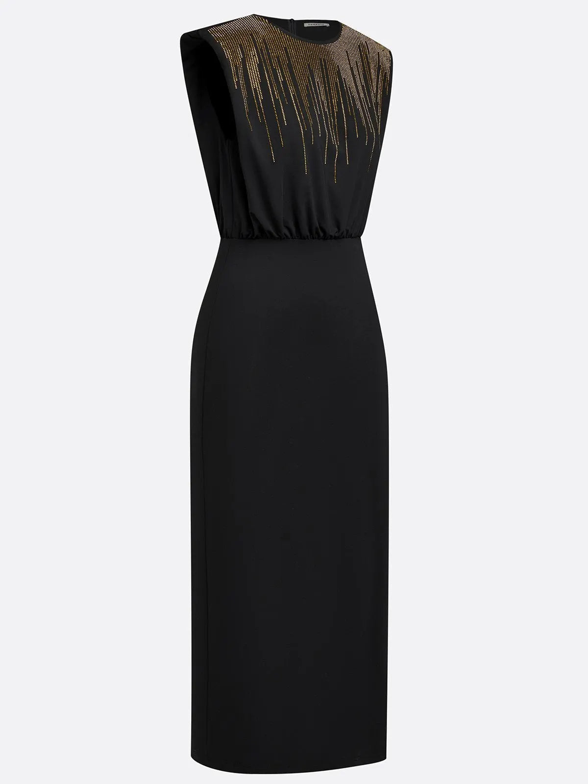 Black Hot Drilling Knit Crew Neck Sleeveless Bodycon Midi Dress