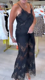 Women's Elegant V-Neck Lace-Panel Matching Set