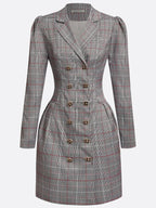 Gray Buckle Shoulder Pad Blazer Lapel Collar Long Sleeve A-Line Mini Dress