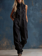 Stylish Silhouette White Denim Sleeveless Jumpsuit