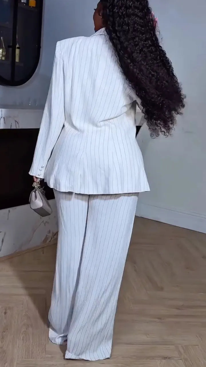 Striped Blazer Wide Leg Pants Suit Sets