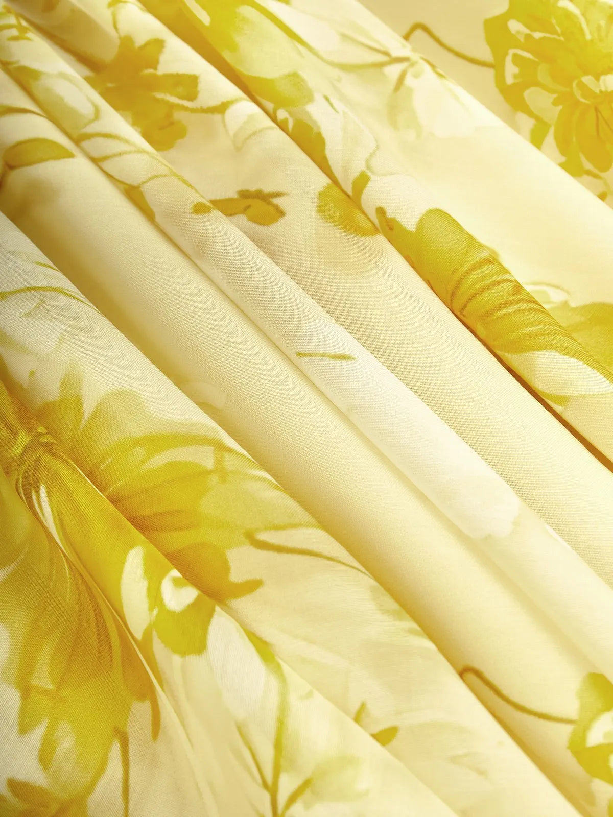 Yellow Floral Jacquard Chiffon Halter Sleeveless A-Line Midi Dress
