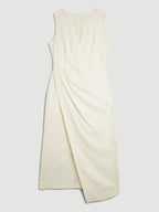 White V Neck Sleeveless Slit Sheath Midi Dress
