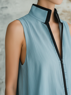 Dusty Blue Linen Blend Sleeveless Maxi Dress