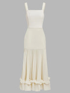 Off White Ruched Split Joint Knit Spaghetti Sleeveless Sheath Maxi Dress