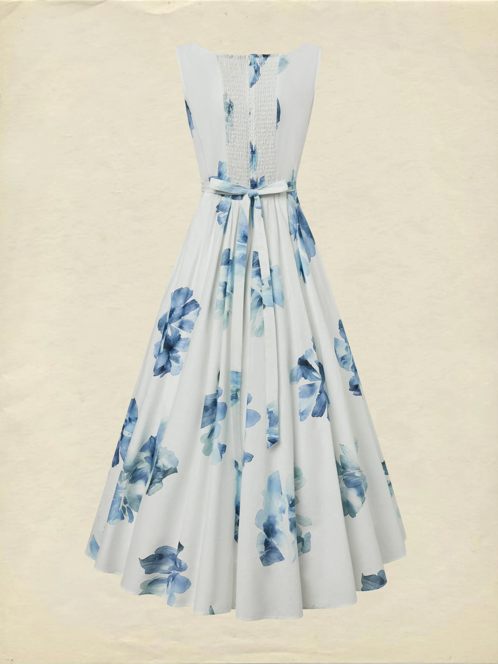 Maxi Cotton Dress, Sleeveless, Square Neck, Floral, Pocket Design, Vacation, Vintage, White