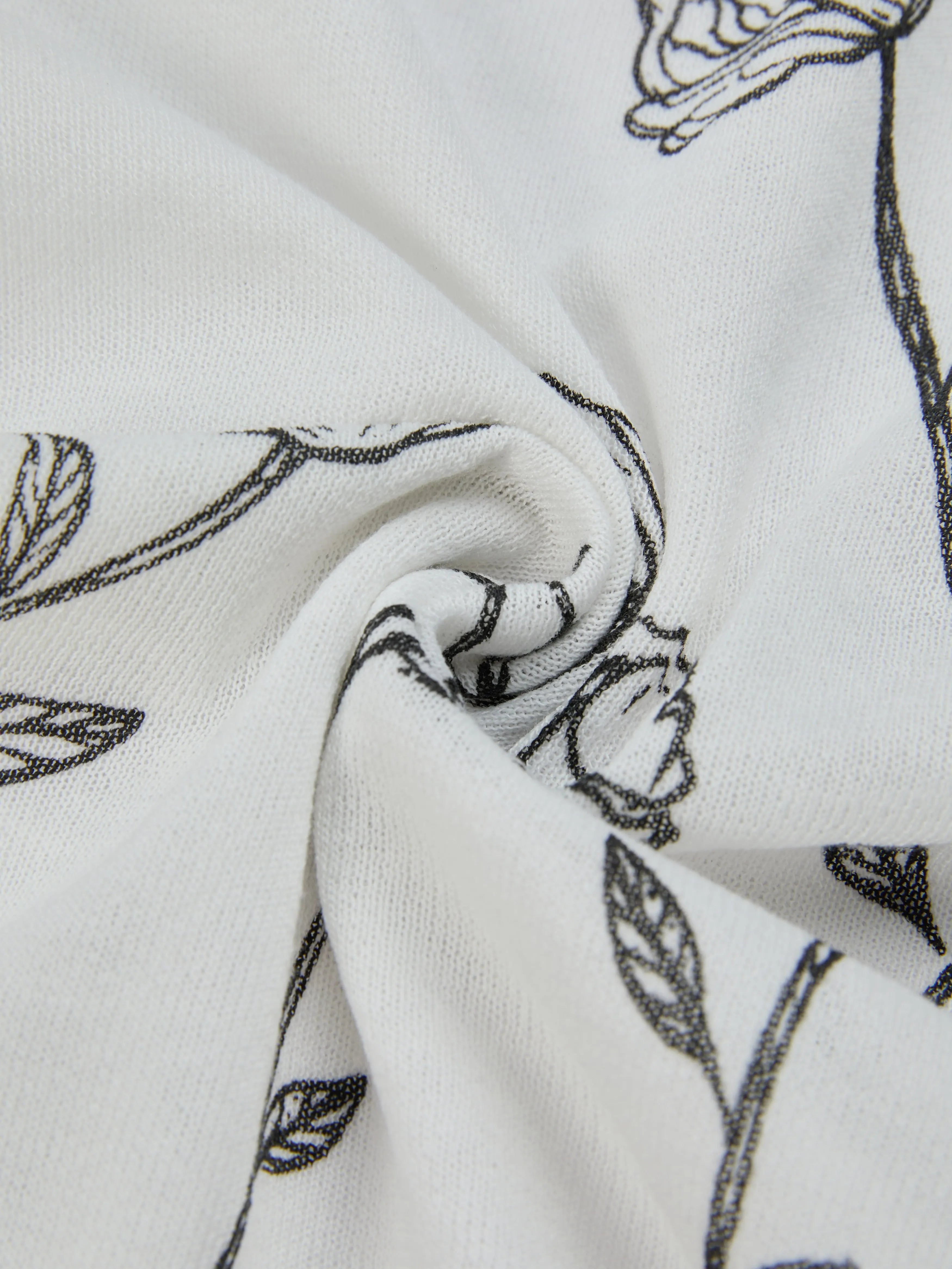 Sweater, Short Sleeves, Shawl Collar, Floral, Button Design, Inner Vest Not Included, White