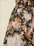 Midi Cotton Dress, Sleeveless, Sweetheart Neck, Floral, Suspenders, Vacation, Vintage, Apricot