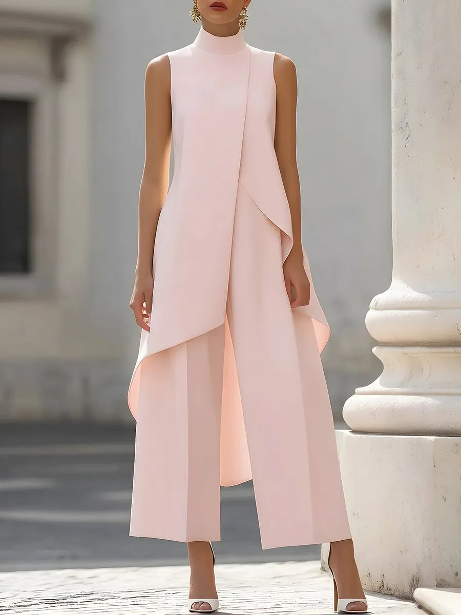 Asymmetric Layered Sleeveless Top & Wide-Leg Pants Set