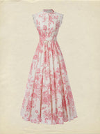 (SIZE:XS-XXL) Maxi Linen Dress , Cap Sleeves, Stand Collar, Floral, Lace, Vintage, Blue