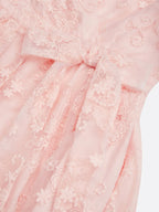 Light Pink Bow Embroidery Classic V Neck Sleeveless A-Line Midi Dress With Pockets