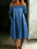 Women's Off Shoulder Casual Loose Denim Dress