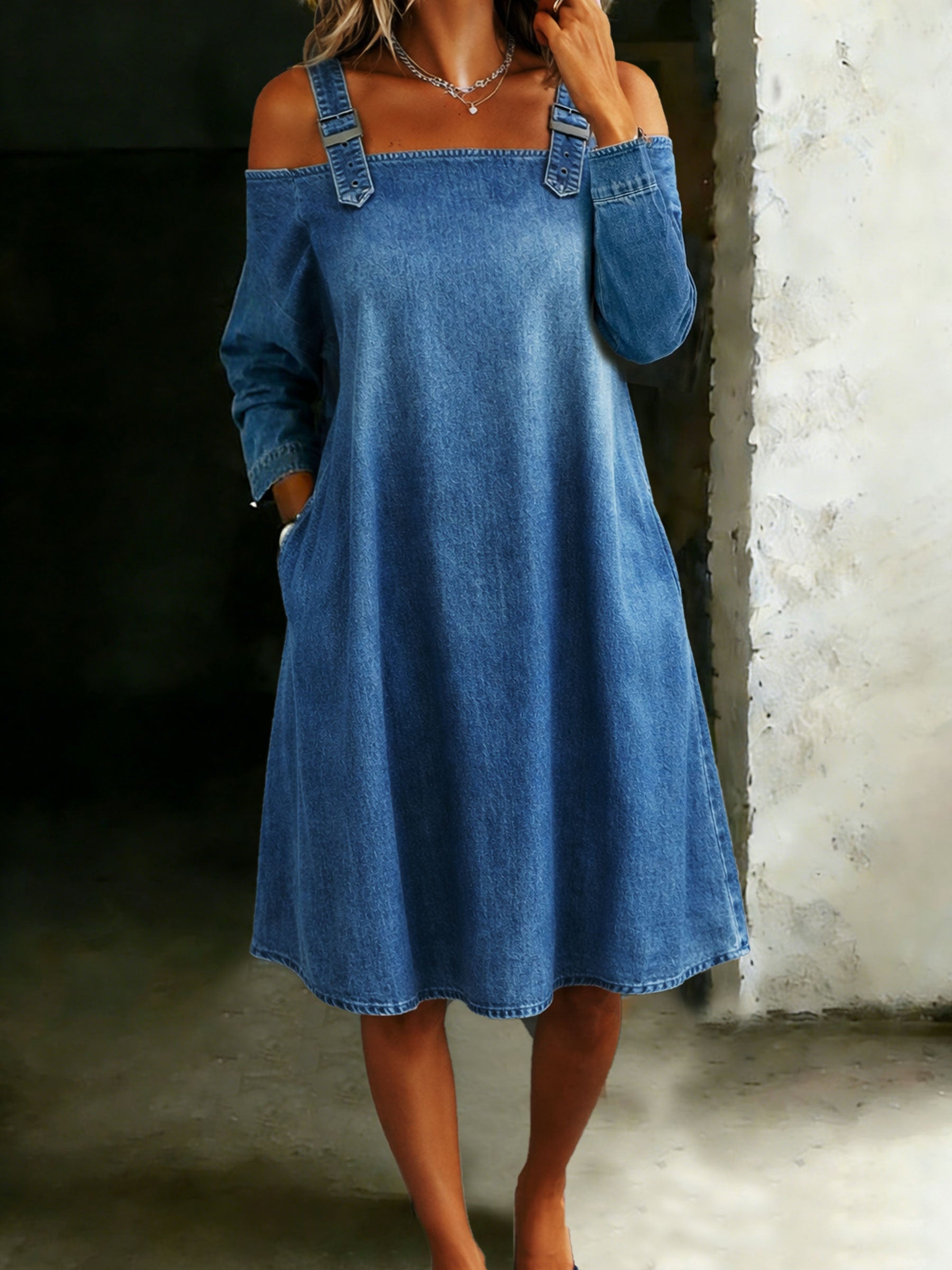 Women's Off Shoulder Casual Loose Denim Dress