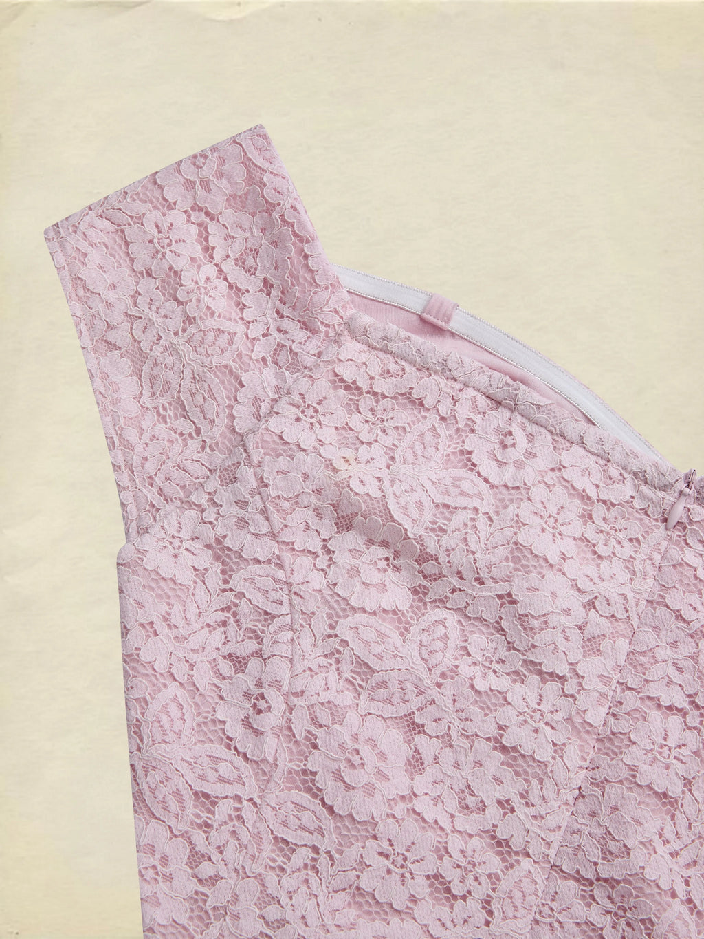 Midi Cotton Dress, Sleeveless, Off The Shoulder, Plain, Lace, French Vintage, Pink