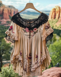 Summer Vacation Ruffle Lace Contrast Color Top 03e7