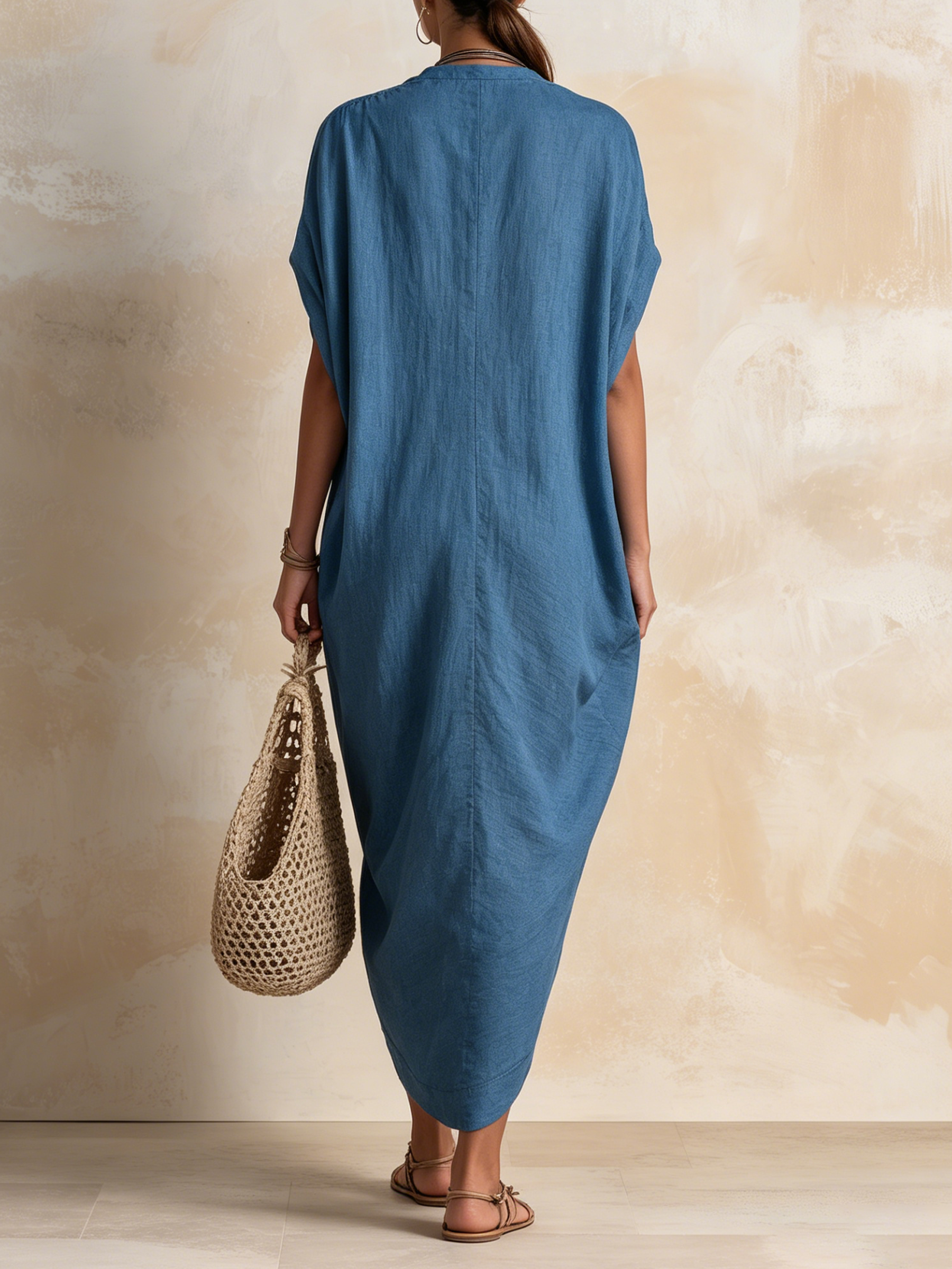 Ocean Blue Ruched Front Tencel Denim Maxi Dress