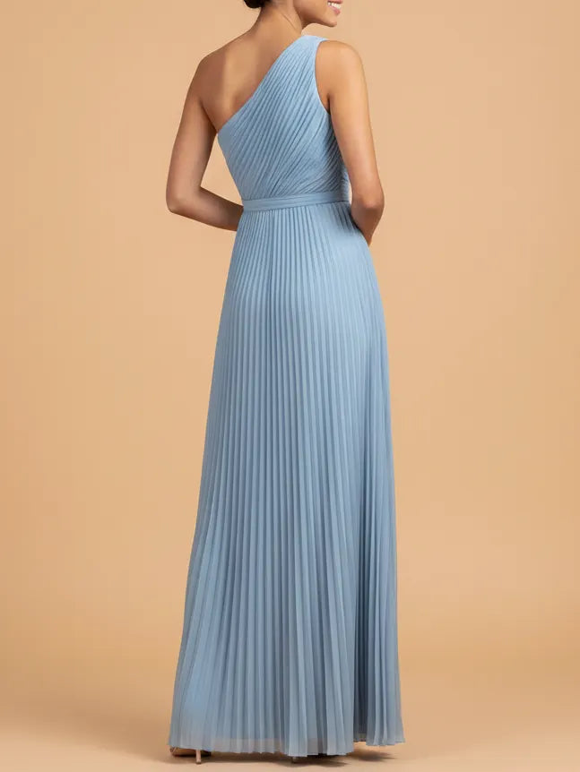 Light Blue Tulle One Shoulder Sleeveless A-Line Gown Dress