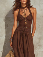 Retro Lace-Paneled Cotton-Linen Jumpsuit