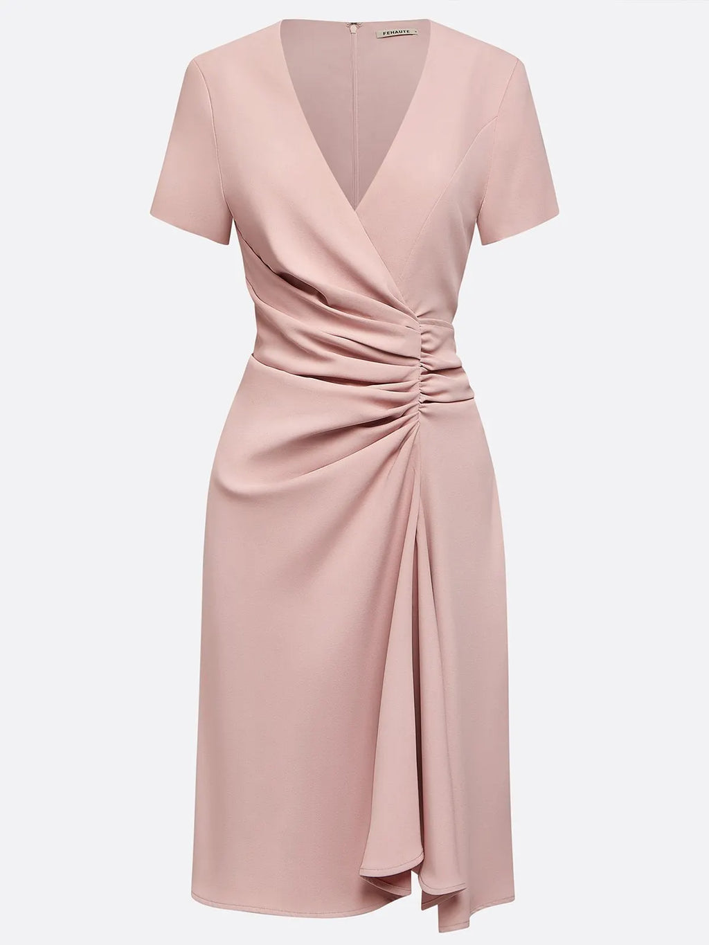 Pink Irregular Craftsmanship Ruched A-Line Short Sleeve Midi Dress