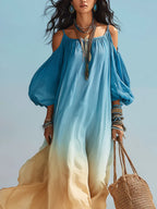 Dreamy Gradient Off-shoulder Flowing Resort Maxi Dress