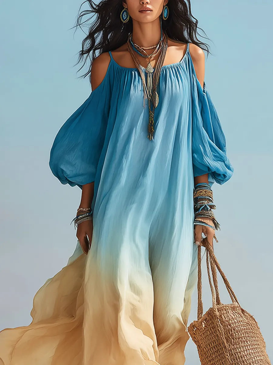 Dreamy Gradient Off-shoulder Flowing Resort Maxi Dress
