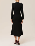 Black Bow Collar Long Sleeve Blazer Sheath Midi Dress