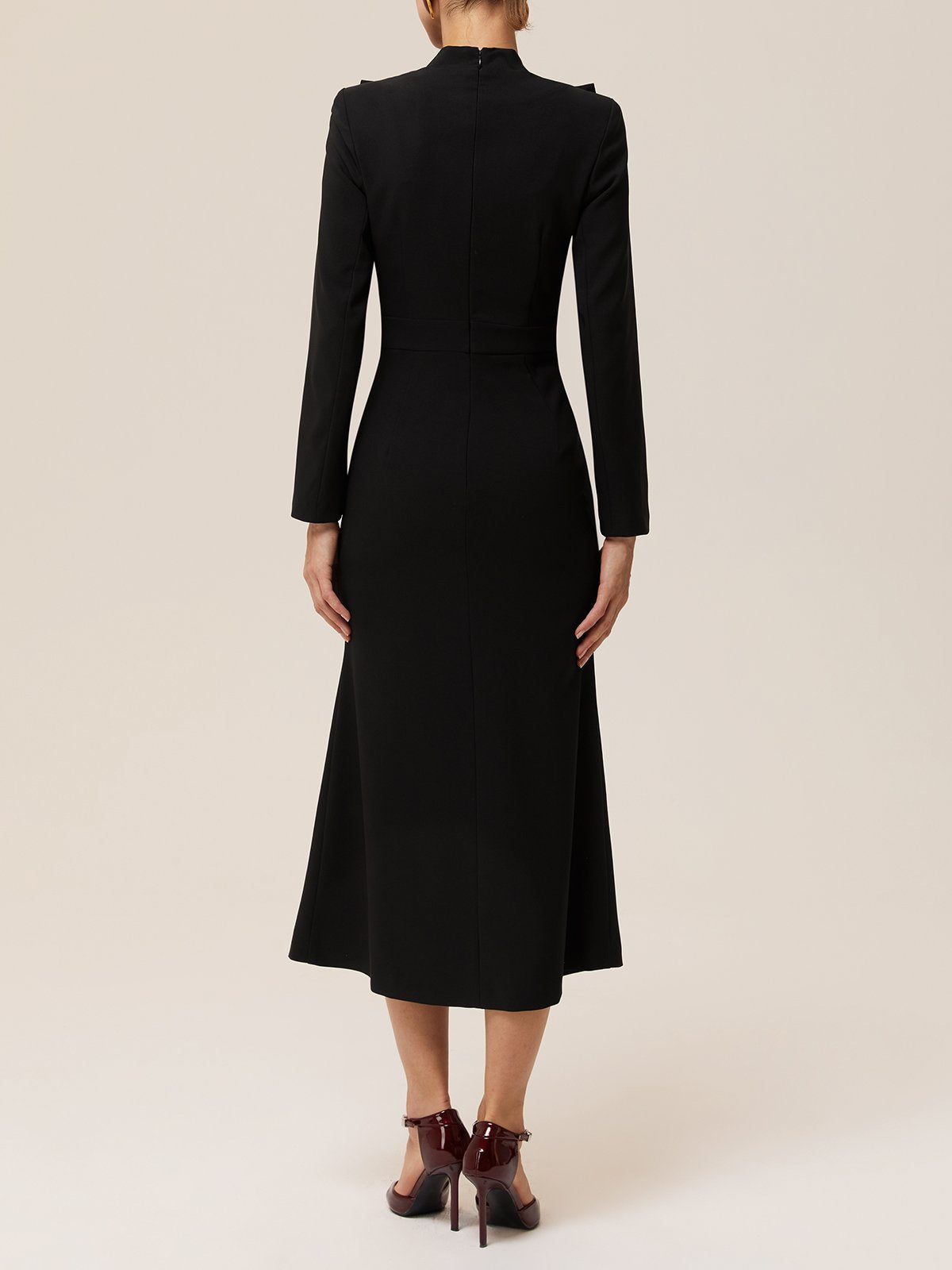 Black Bow Collar Long Sleeve Blazer Sheath Midi Dress