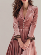 Vintage Lace-trimmed Polyester Velvet Midi Dress